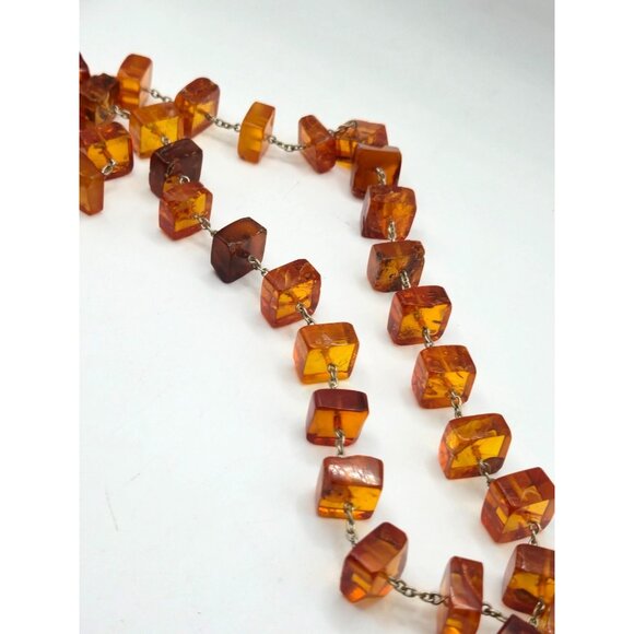 Vintage 35" Hand-Cut Natural Amber Necklace 1930s Slab Beads Statement Piece - Picture 9 of 11